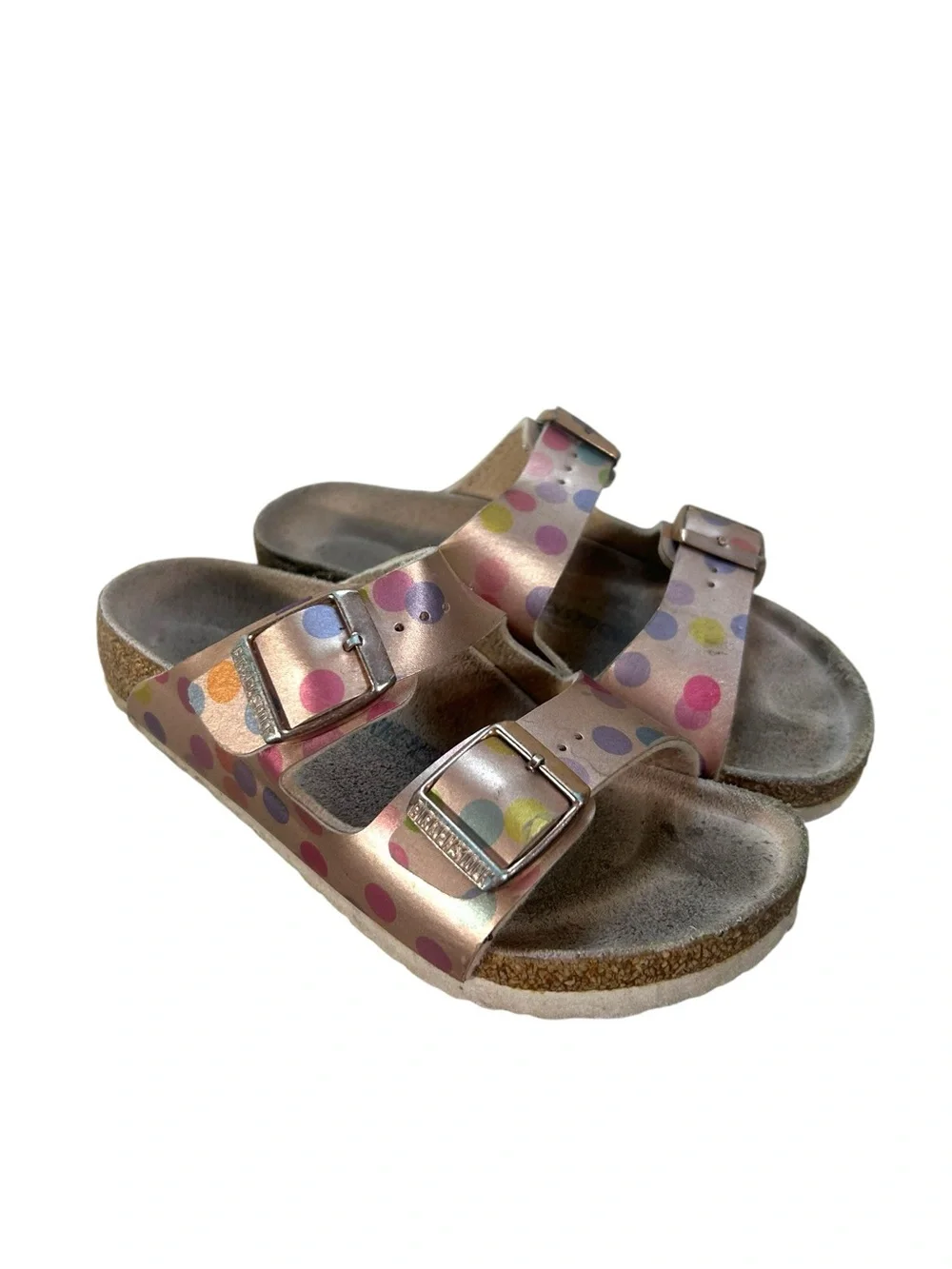 Kids Birkenstock Arizona Pink Polka Dot Two-Strap Sandals Size C12